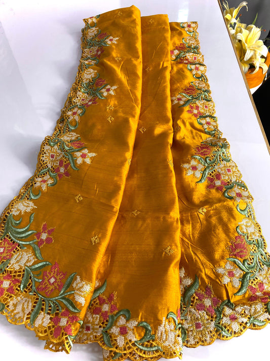 Wedding Wear Tussar Silk Yellow Color Saree