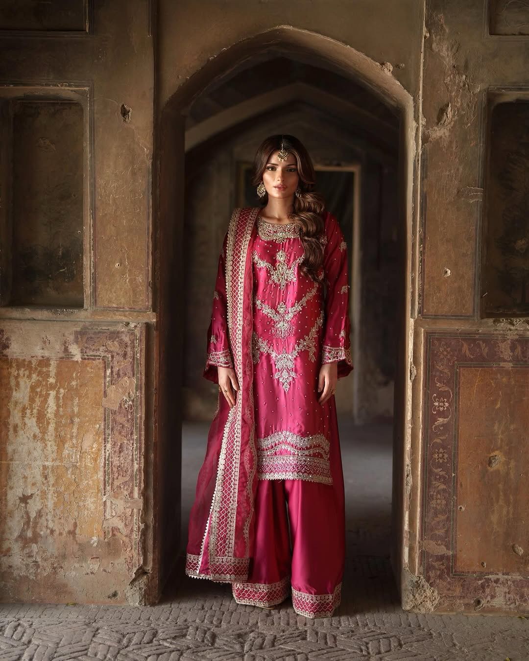 Designer Heavy Pink Color Sharara Suit