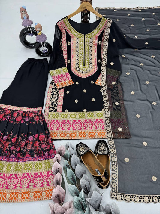 Stunning Embroidery Work Black Color Palazzo Suit