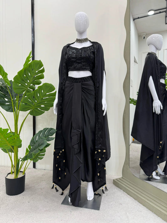 Good Looking Black Color Dhoti Suit With Shrug