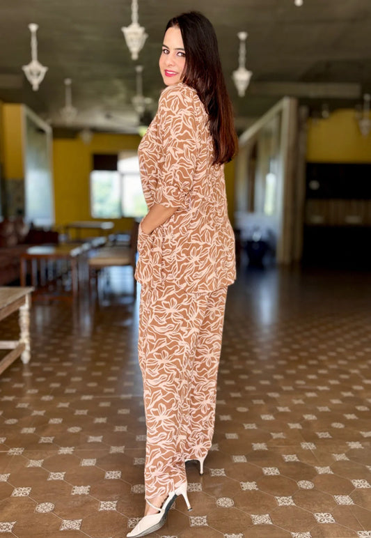 Printed Beige Cord Set