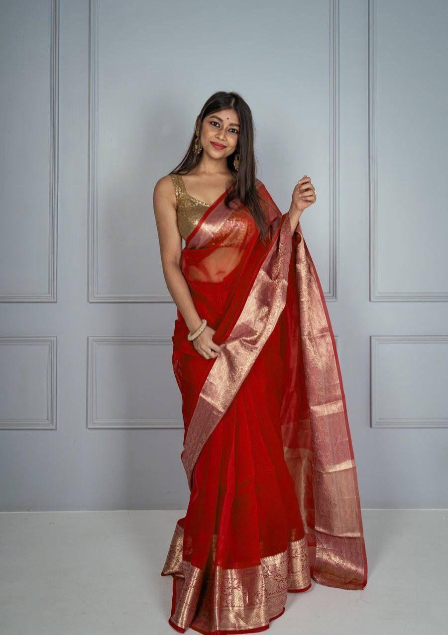 ORGANZA SAREE RED