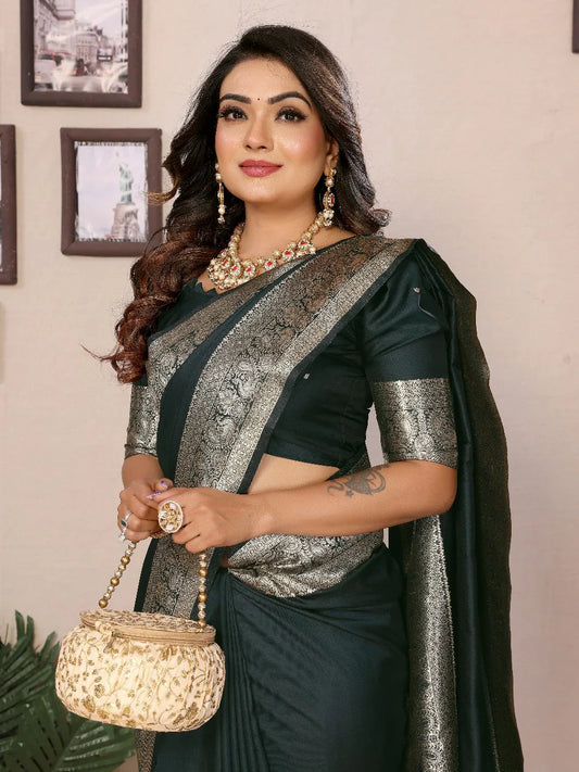 Stunning Banarasi Silk Green Color Saree