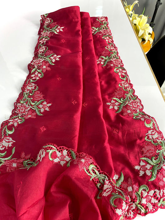 Wedding Wear Tussar Silk Pink Color Saree