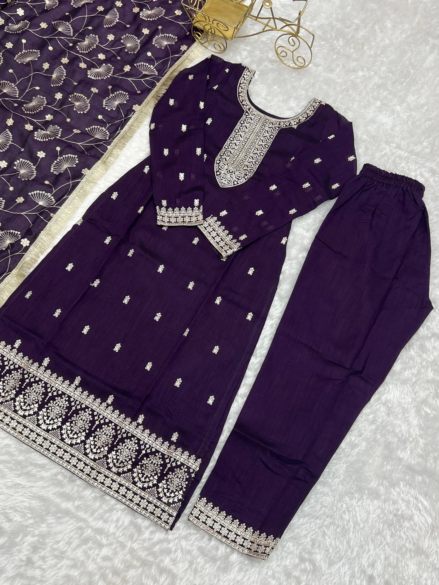 Attractive Wine Color Color Rangoli Silk Fabric Kurta With Dupatta Set