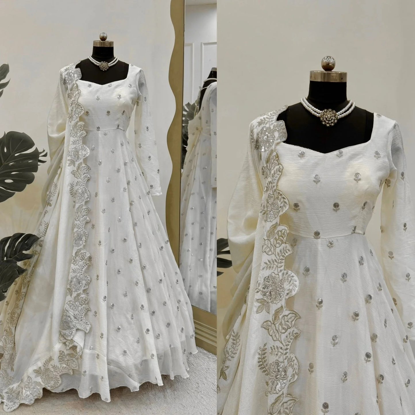 Designer Anarkali On Chinon Fabric with inner and Thread & Sequins Work and Pant