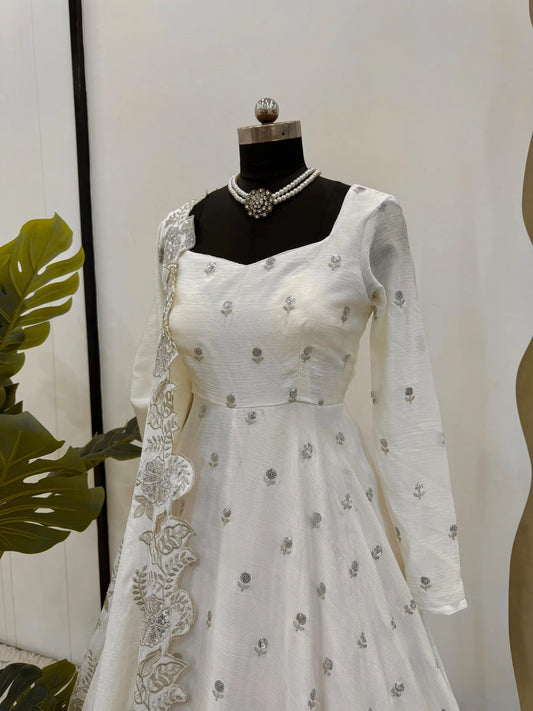 Designer Anarkali On Chinon Fabric with inner and Thread & Sequins Work and Pant