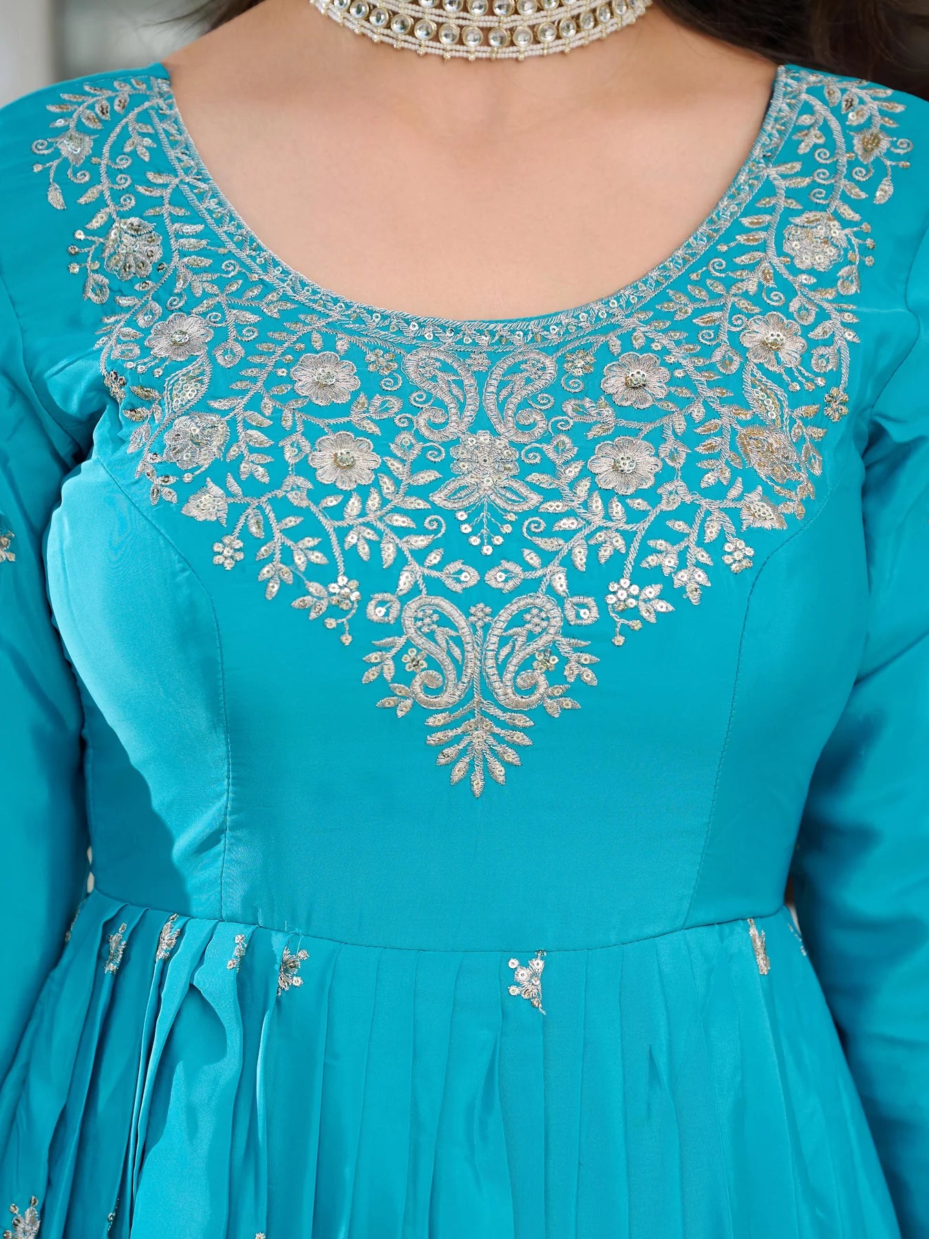 Fantastic sequins Work Sky Blue Color Gown