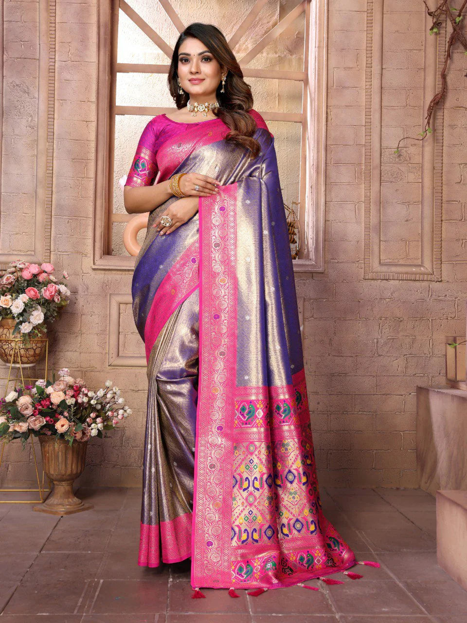 Graceful banarasi tissue silk Purple Colour sarees