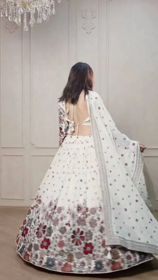 Stunning Pretty Georgette White color Lehenga Choli