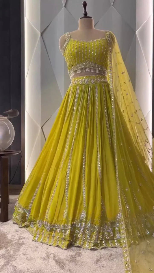 Haldi Wear Georgette Yellow Color Bridal Lehenga Choli