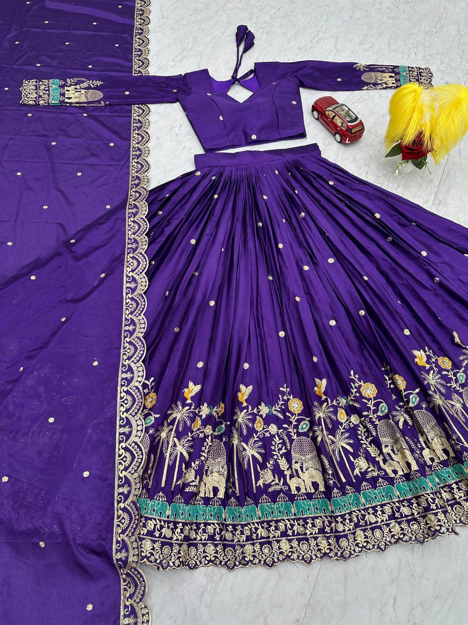 Festive Wear Chinon Sequence Work Blue Color Lehenga Choli