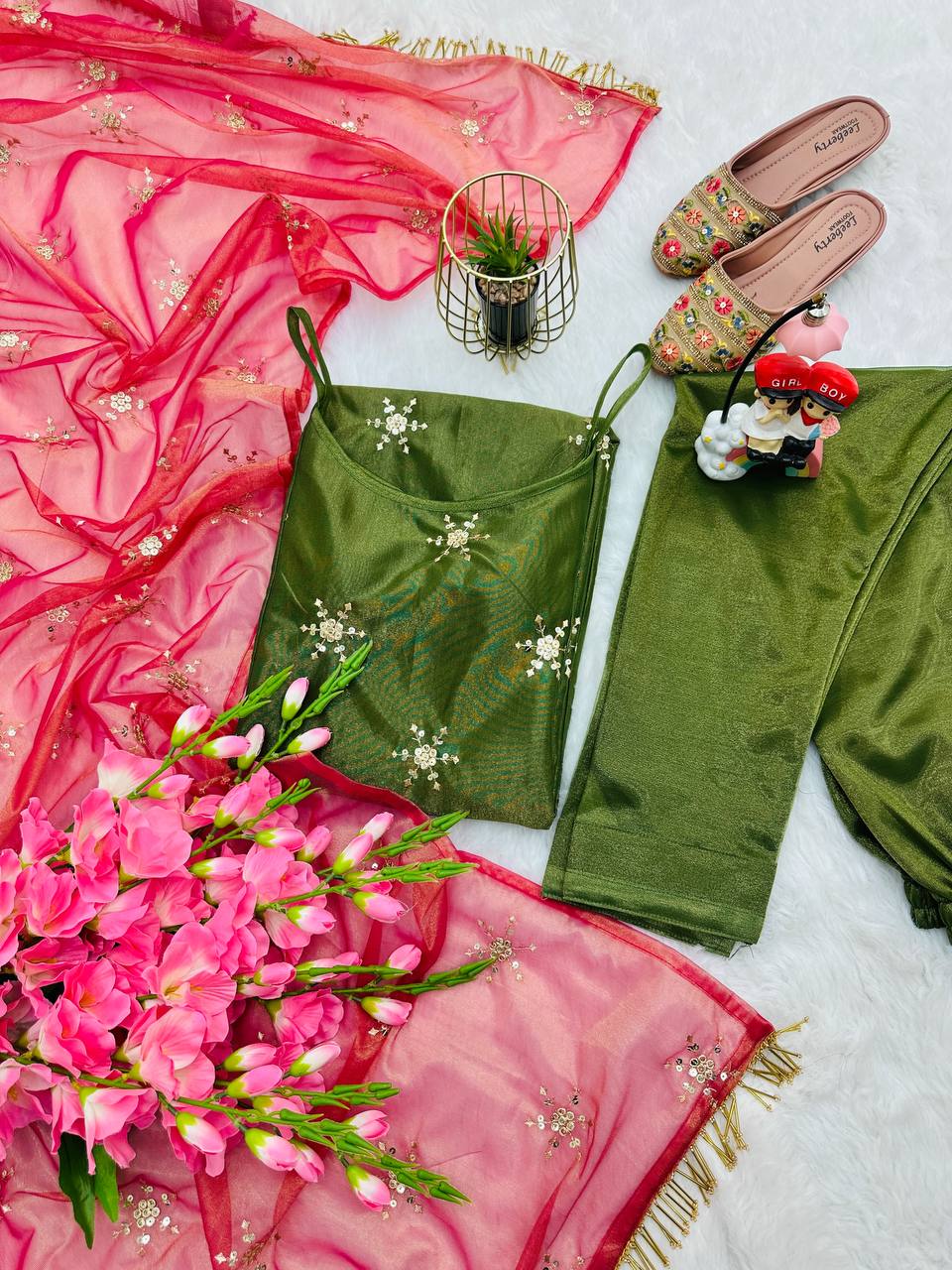 Mesmerizing Embroidery Sequins Work Green Color Salwar Suit