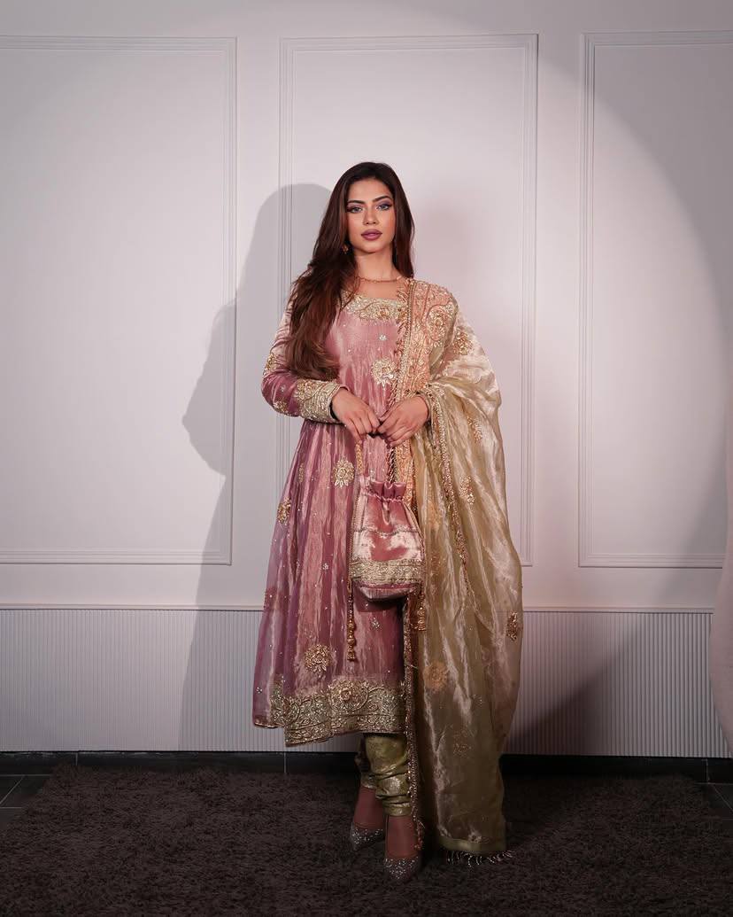 Glimmering Embroidery Sequins And Moti Work Peach Color Anarkali Suit