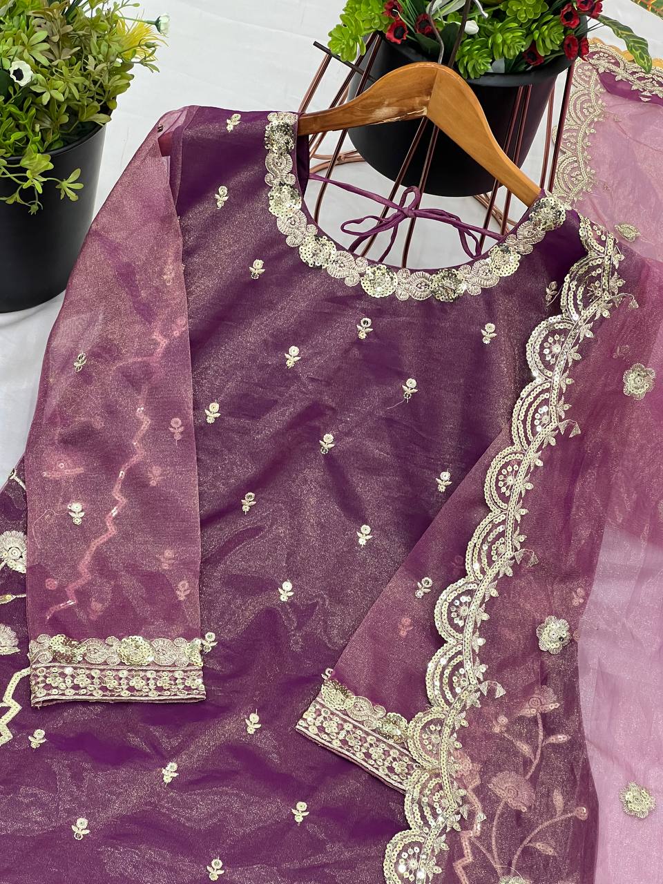 Peaceful Heavy Embroidery Work Purple Color Sharara Suit