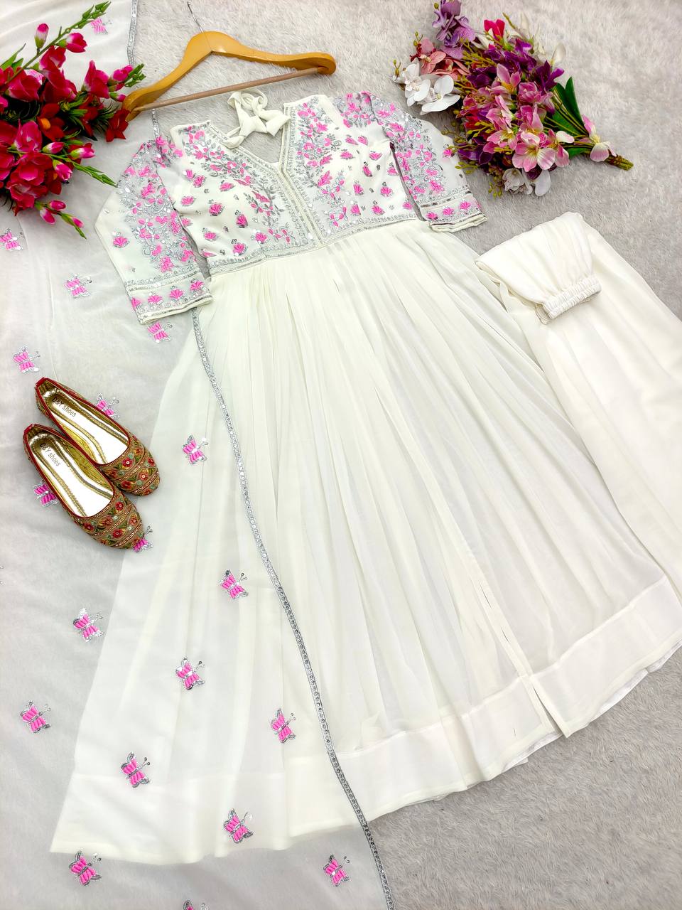 Sequence Work White Color Gown With Palazzo