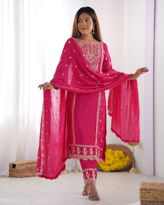 Fabulous Real Mirror Khatli Work Pink Color Salwar Suit