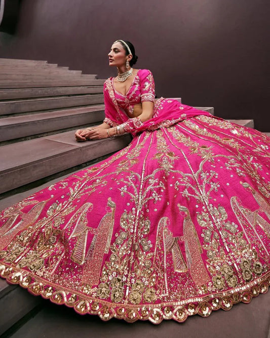 Bridal Wear Tapeta Silk Pink Color Lehenga Choli
