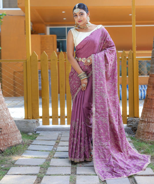 Captivating Silk Floral Design Pink Color Saree