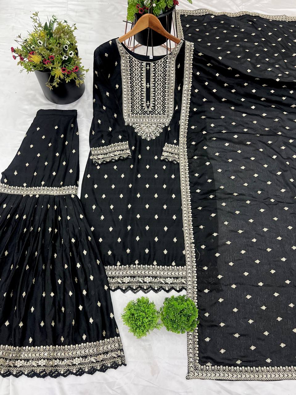 Heavy Embroidery Work Black Color Sharara Suit