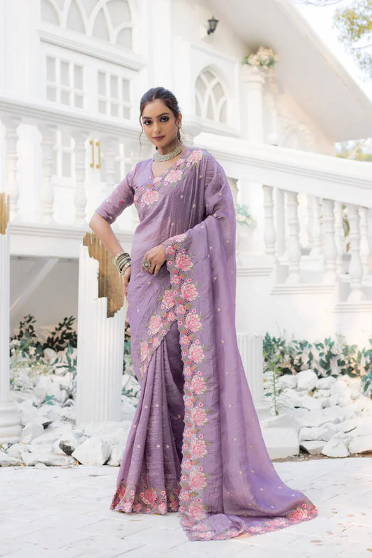Imposing Crush Silk Lavender Color Saree