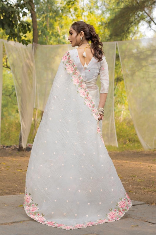 Imposing Crush Silk White Color Saree