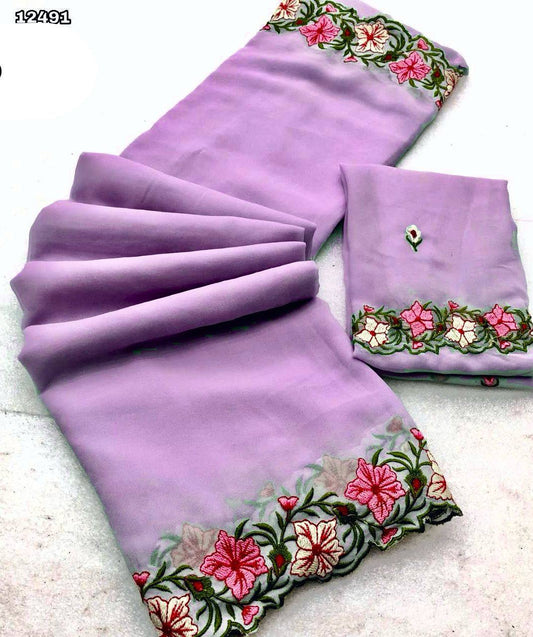 Festive Wear Georgette Purple Color Saree
