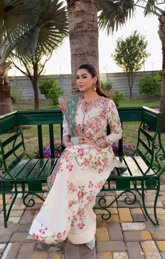 Delightful Modal Silk White Color Palazzo Suit