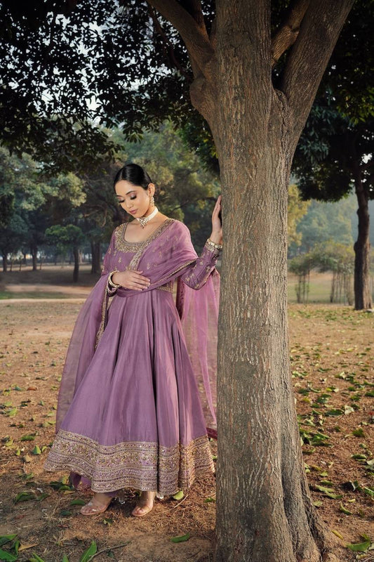 Awesome Roman Silk Lavender Color Gown