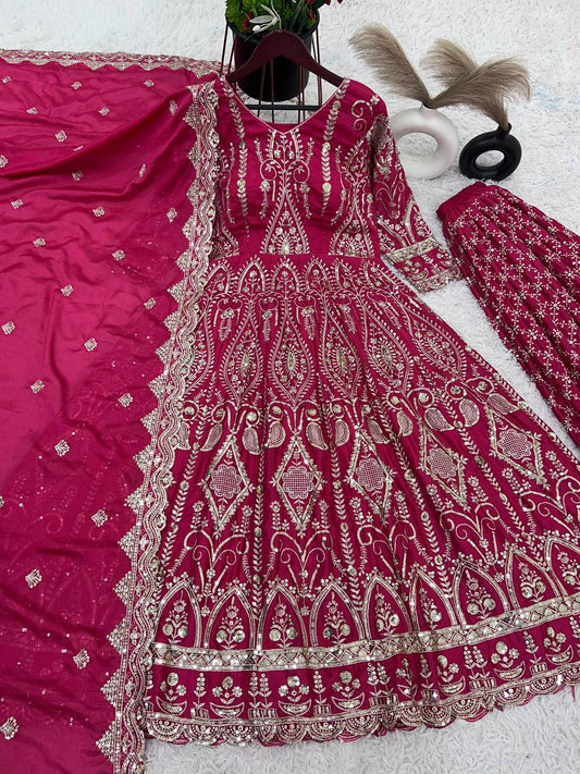 '-50%    Function Wear Pink Color Heavy Work Long Top With Sharara