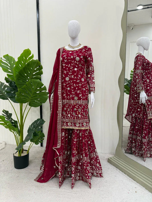 Occasion Wear Pink Color Sequence Work Sharara Suit