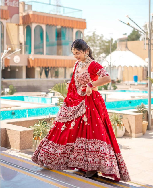 Bridal Wear Heavy Work Red Color Lehenga Choli