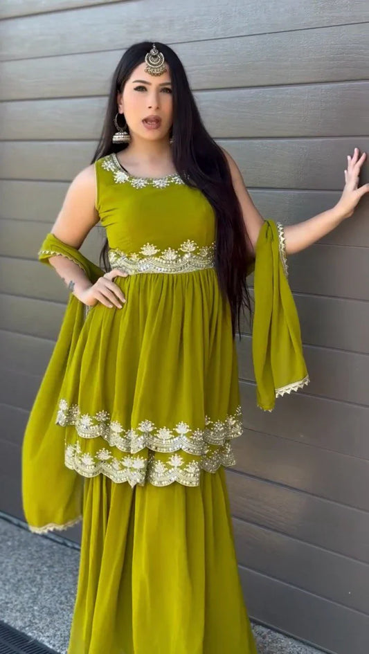 Good Looking Georgette Green Color Sharara Suit