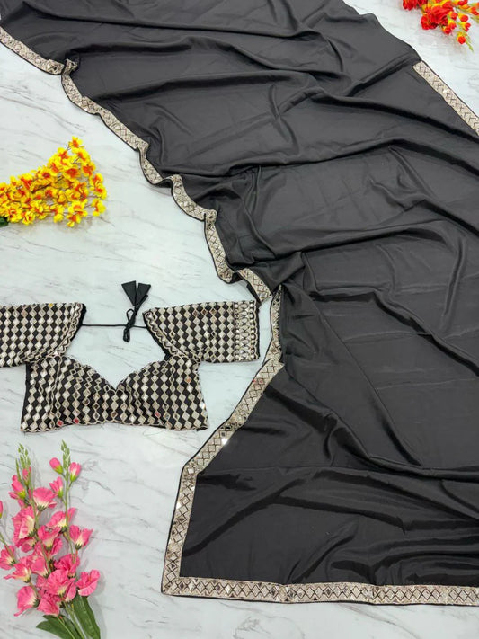 Delightful Black Color Crape Silk Designer Saree
