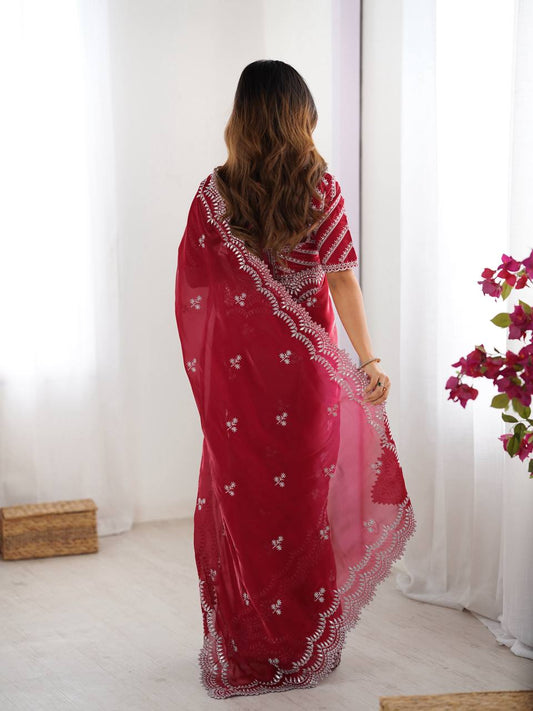 Lovely Heavy Work Maroon Color Saree