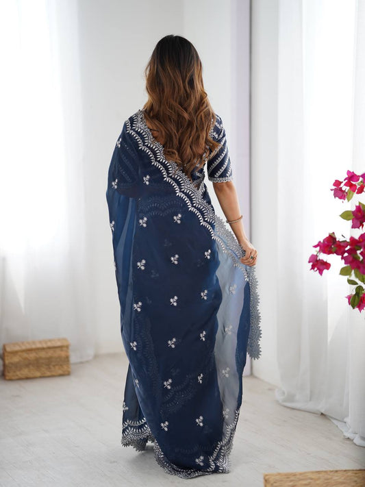 Lovely Heavy Work Navy Blue Color Saree