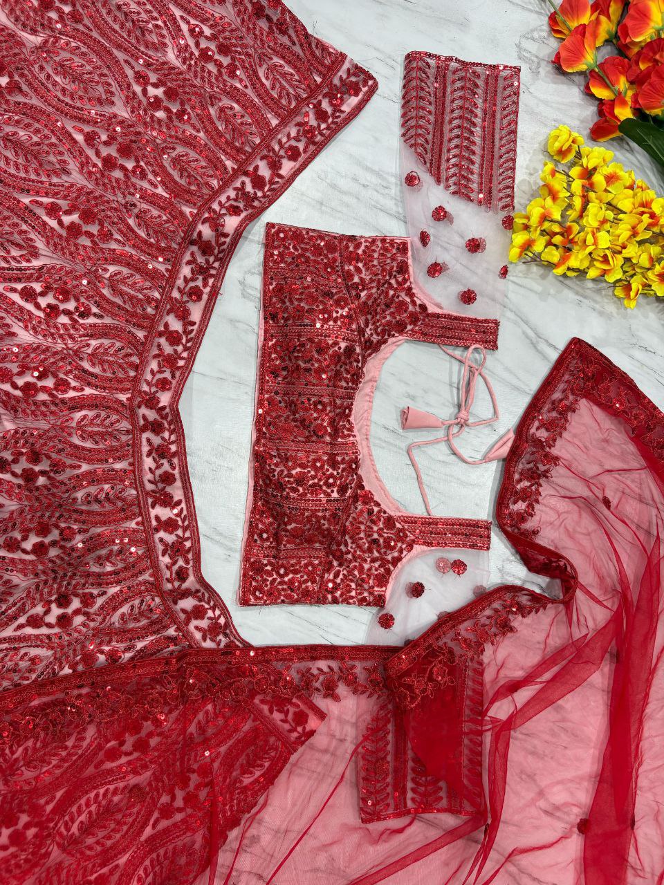 Bridal Wear Heavy Work Red Color Lehenga Choli