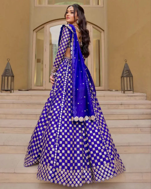 Marriage Special Embroidery Heavy Work Blue Color Lehenga Choli
