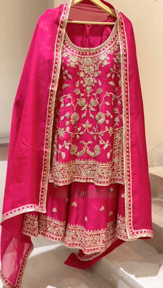 Awesome Embroidery Work Pink Color Sharara Suit
