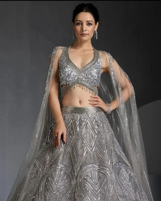 Marriage Special Grey Color Lehenga Choli