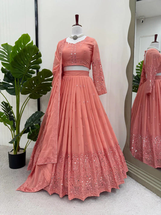 Wedding Wear Heavy Work Peach Color Lehenga Choli