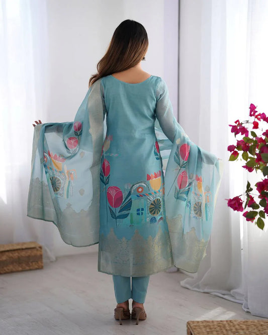 Elegant Digital Print Blue Color Salwar Suit