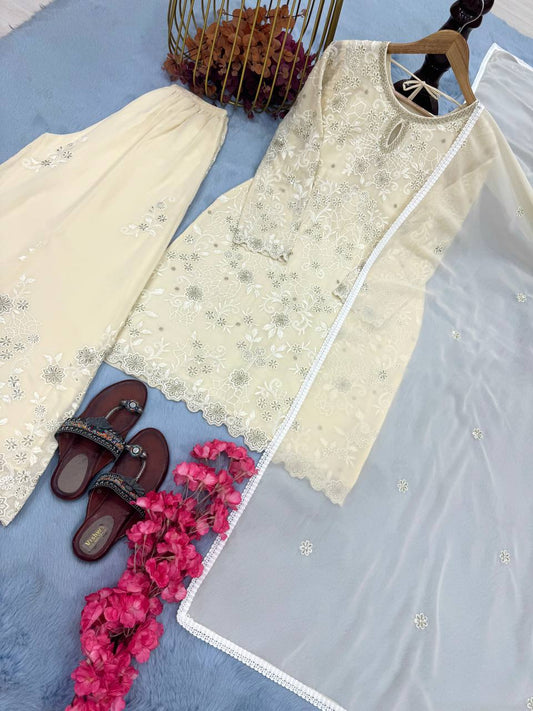 Graceful Georgette White Color Sharara Suit