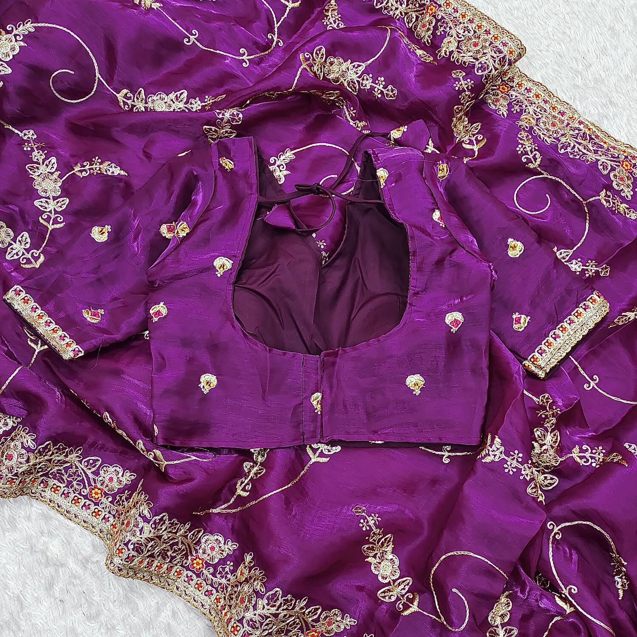 '-50% Marriage Special Embroidery Work Purple Color Saree