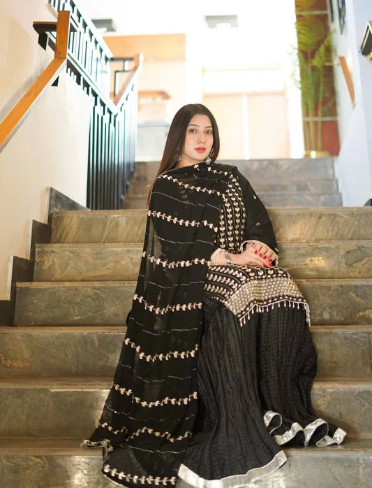 Captivating Sequence Work Black Color Sharara Suit