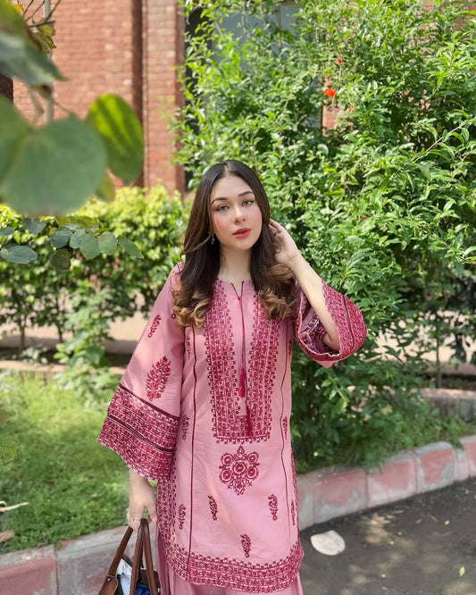 Precious Embroidery Work Pink Color Palazzo Suit