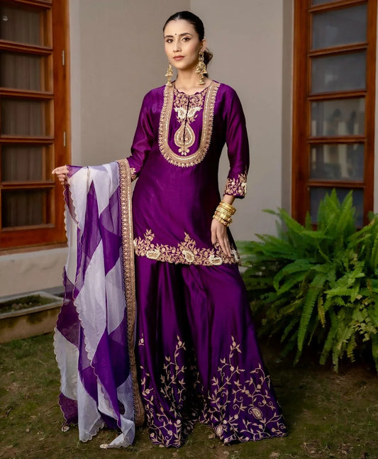 Presenting Georgette Purple Color Sharara Suit