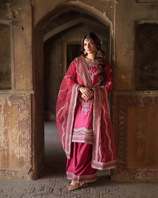 Designer Heavy Pink Color Sharara Suit