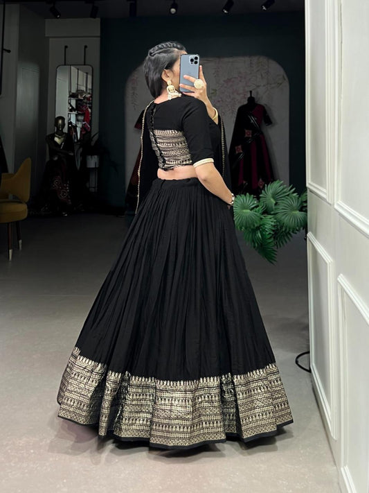 Pure Chanderi Plain Lehenga with Intricate Zari Work Border,