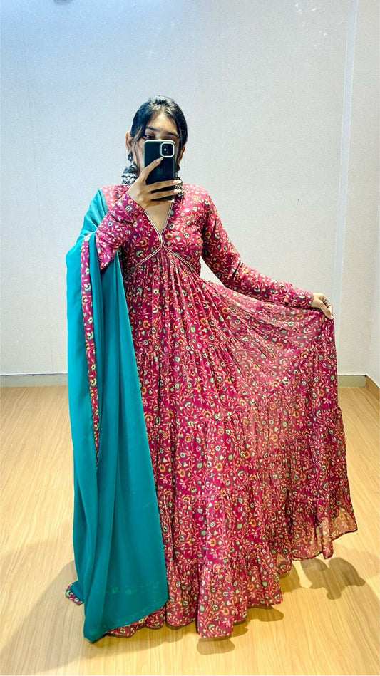 Fusing of ethinic and modern style, our stylish floral colorful dress